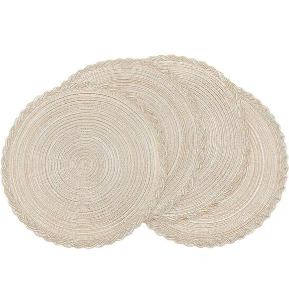 15 Inch Round Cotton Placemats Non Slip Heat Resistant  (6pcs placemats, Beige) - Picture 1 of 6